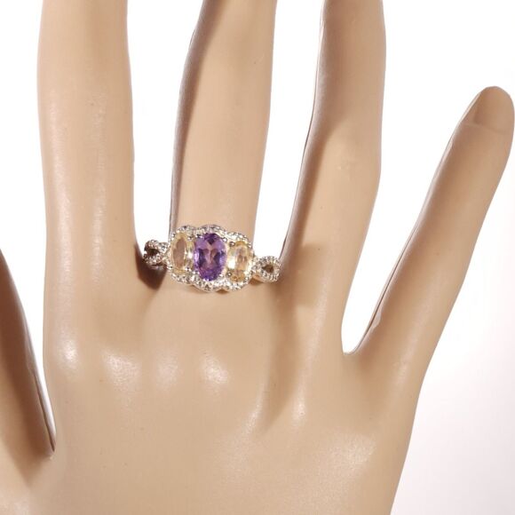 Bolivian Amethyst and Brazilian Citrine in Sterling Silver Size 9 - Picture 12 of 13